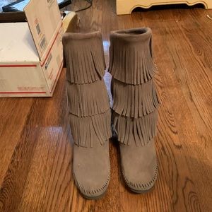 Gray Minnetonka Boots